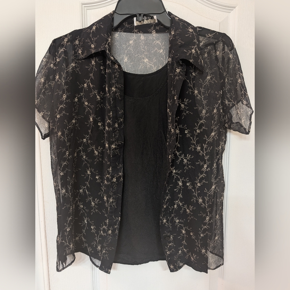 Vintage New York City Design Co. Black Floral Sheer Twofer Blouse